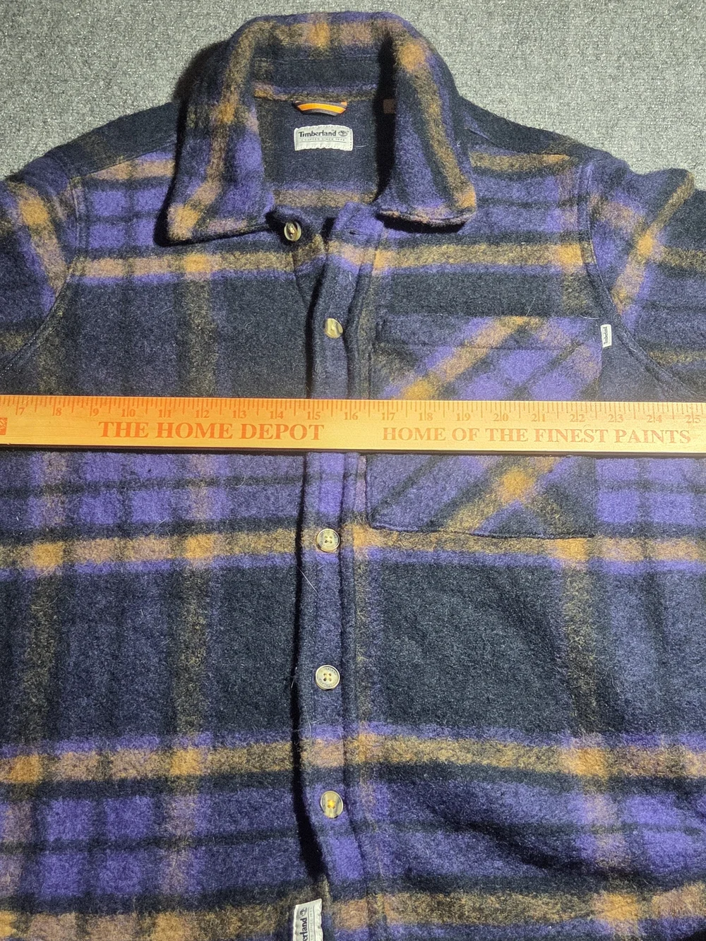Timberland Wool Blend Heavyweight Plaid Overshirt Jacket Purple Gold Mens Small